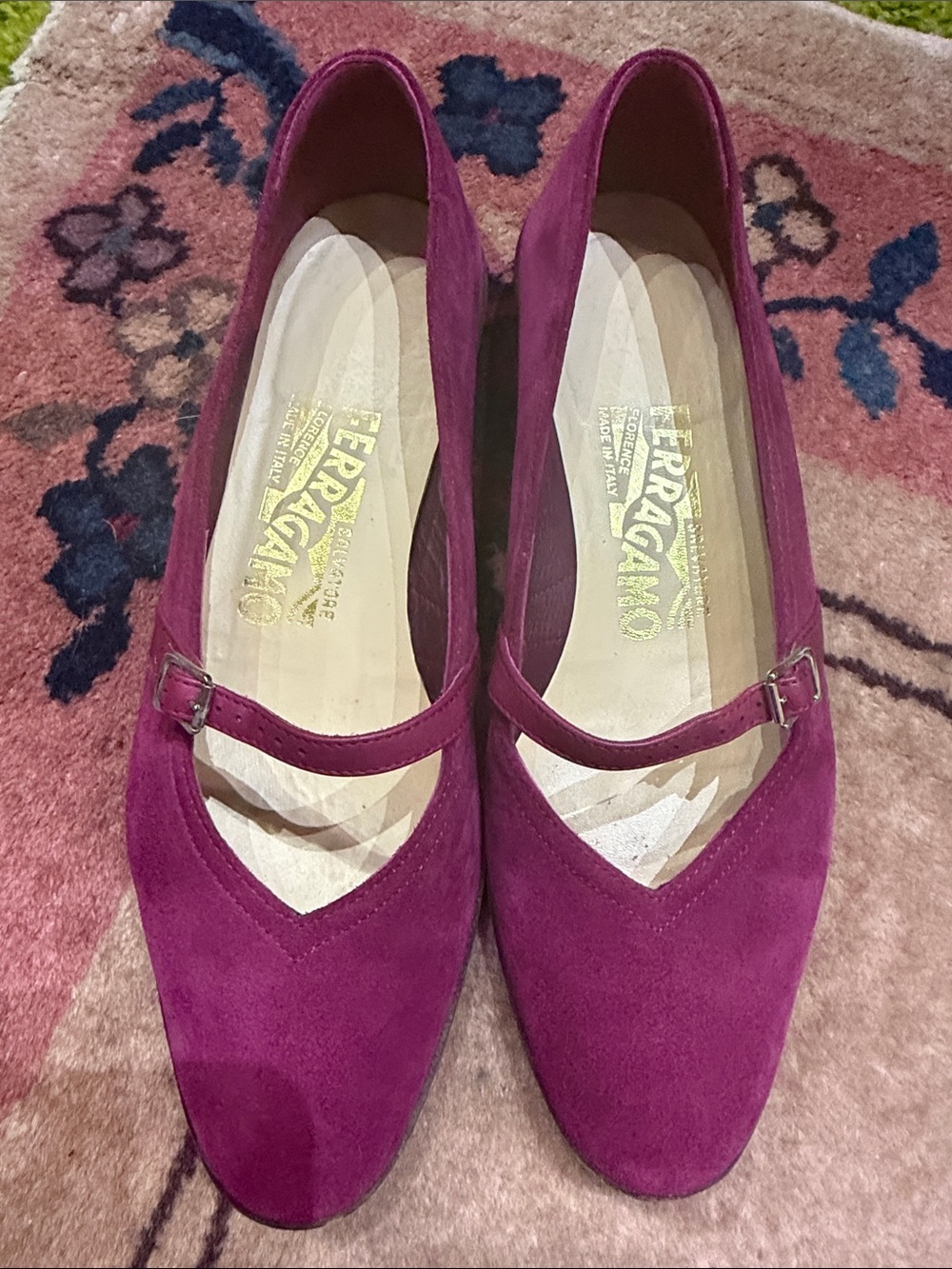 Salvatore Ferragamo Suede Mary Jane Flats in Deep Fuchsia